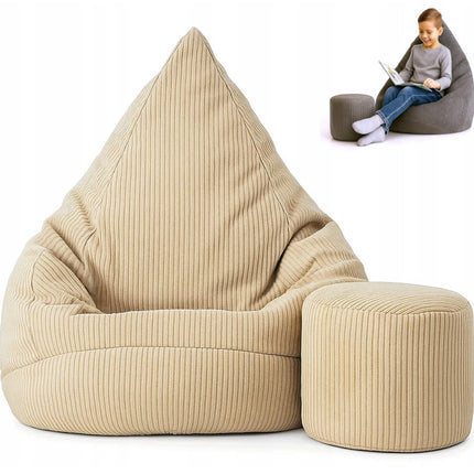 Manšestrový sedací vak pro děti BEŽOVÝ + PODNOŽKA ZDARMA