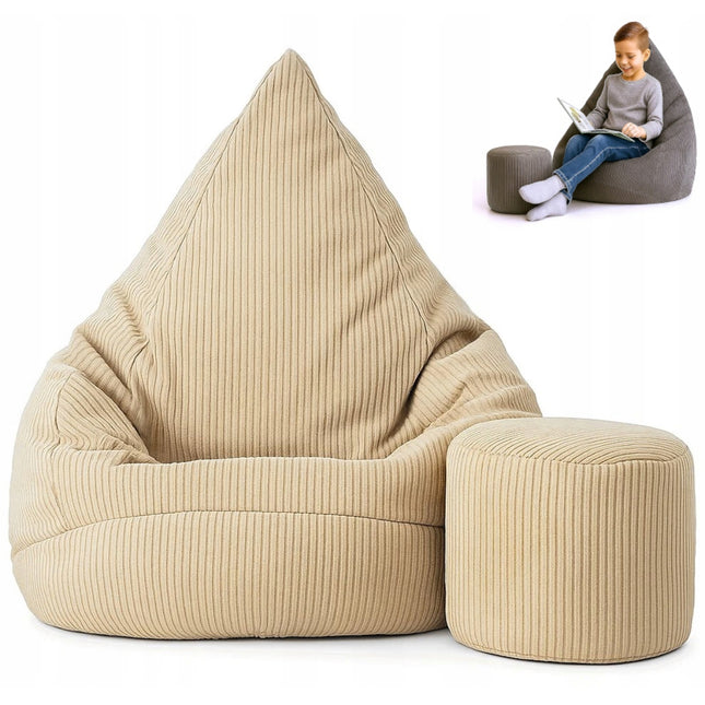 Manšestrový sedací vak pro děti BEŽOVÝ + PODNOŽKA ZDARMA