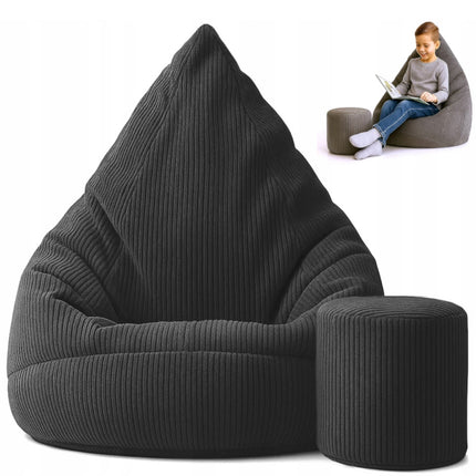 Manšestrový sedací vak pro děti ČERNÝ + PODNOŽKA ZDARMA