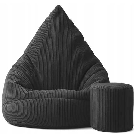 Manšestrový sedací vak pro děti ČERNÝ + PODNOŽKA ZDARMA