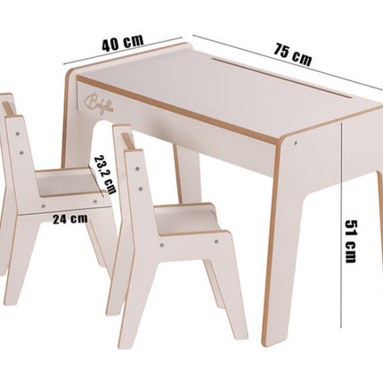 Dětský stůl se zásuvkou + 2 židličky + doplňky
