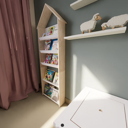 Dětská knihovnička Domek přírodní – styl skandinávský | Montessori inspirace
