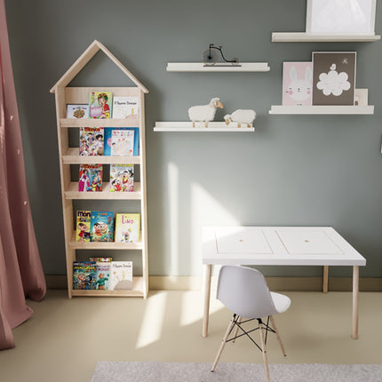 Dětská knihovnička Domek přírodní – styl skandinávský | Montessori inspirace