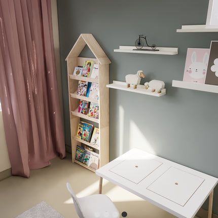 Dětská knihovnička Domek přírodní – styl skandinávský | Montessori inspirace