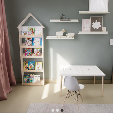 Dětská knihovnička Domek bilo- přírodní – styl skandinávský | Montessori inspirace