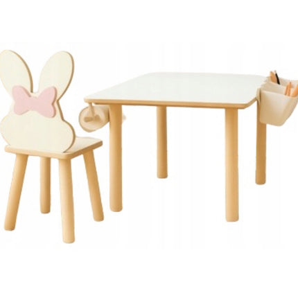 Dětský stůl a židlička + rolička papíru na kreslení + nádobí na pastelky