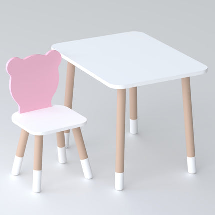Dětský psací stůl a dřevěná židlička medvídek