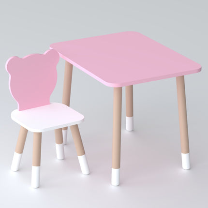 Dětský psací stůl a dřevěná židlička medvídek