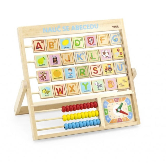 Dřevěná abeceda a hodiny v českém jazyce