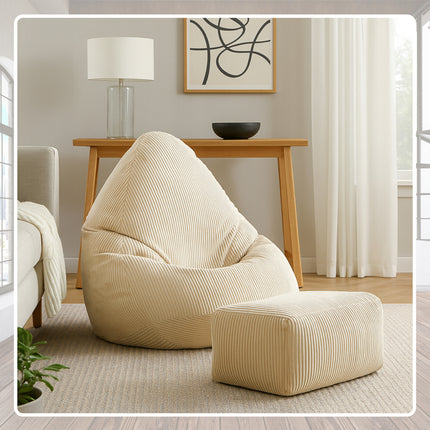 Manšestrový BOHO sedací vak SAKO + podnožka Maly