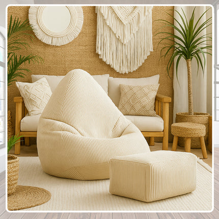 Manšestrový BOHO sedací vak SAKO + podnožka Maly