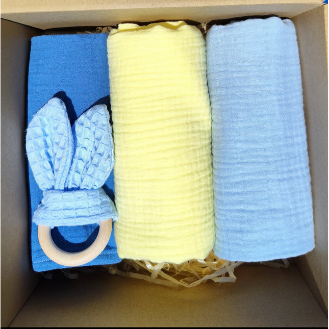 Sada mušelínových plenek - dárkový set pro miminko -  Baby shower- modra