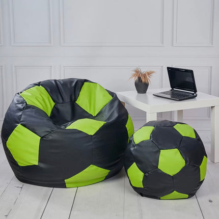 Sedací vak Fotbalový MÍČ XXXXL 100cm + podnožník černo- zelený