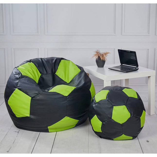 Sedací vak Fotbalový MÍČ XXXXL 100cm + podnožník černo- zelený