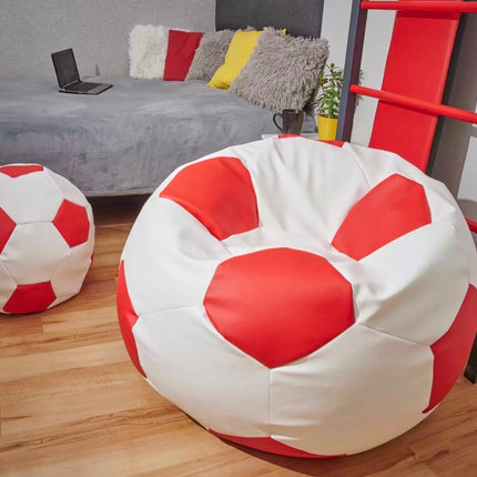 Sedací vak Fotbalový MÍČ XXXXL 100cm + podnožník bilo -červený
