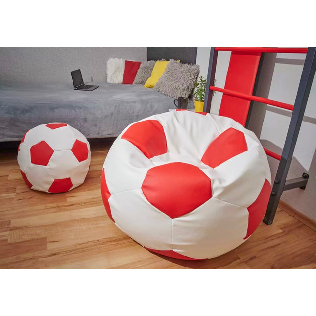 Sedací vak Fotbalový MÍČ XXXXL 100cm + podnožník bilo -červený