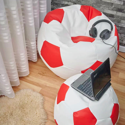 Sedací vak Fotbalový MÍČ XXXXL 100cm + podnožník bilo -červený