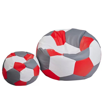 Sedací vak Fotbalový MÍČ XXXXL 100cm + podnožník bílo ‑ šedo ‑ červený
