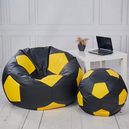 Sedací vak Fotbalový MÍČ XXXXL 100cm + podnožník černo- žlutý