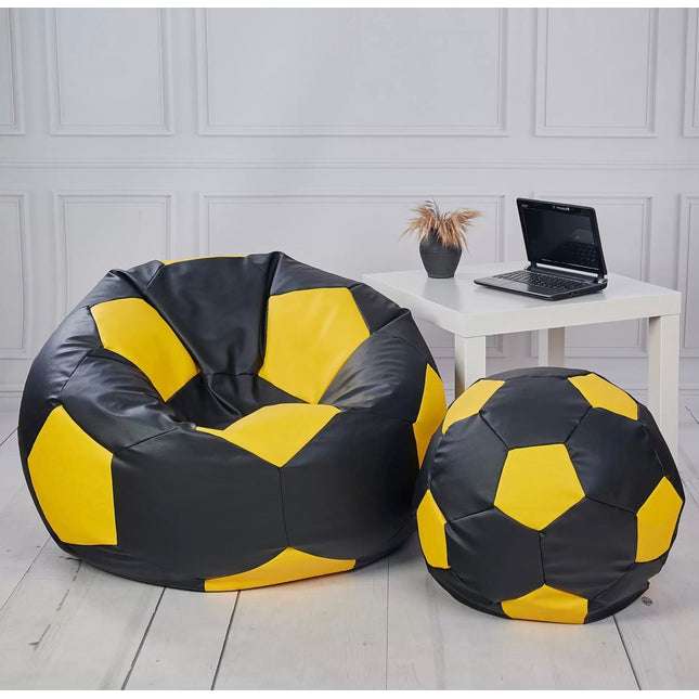 Sedací vak Fotbalový MÍČ XXXXL 100cm + podnožník černo- žlutý