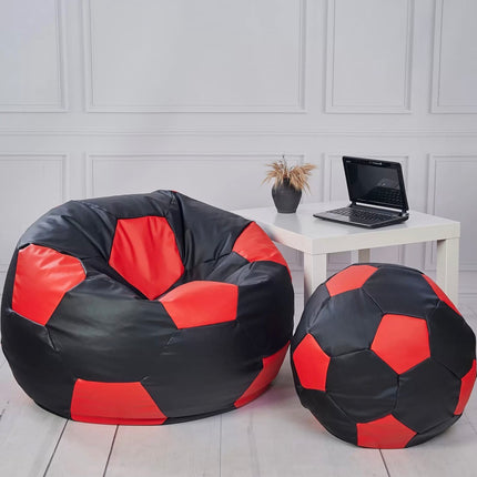 Sedací vak Fotbalový MÍČ XXXXL 100cm + podnožník černo- červený