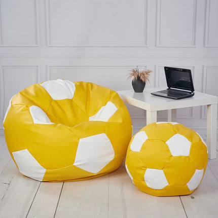 Sedací vak Fotbalový MÍČ XXXXL 100cm + podnožník žluto- bíla