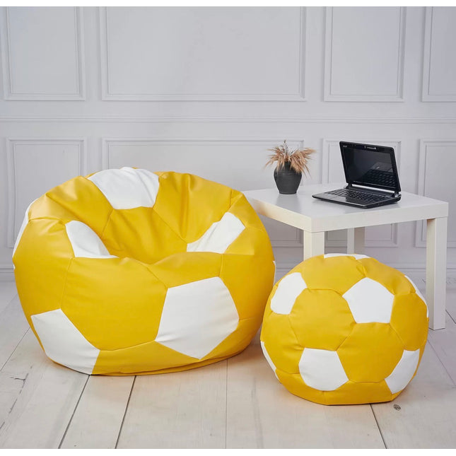 Sedací vak Fotbalový MÍČ XXXXL 100cm + podnožník žluto- bíla