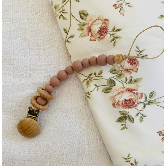 Přívěšek s klipem na dudlík - purpurový, špinavě růžový