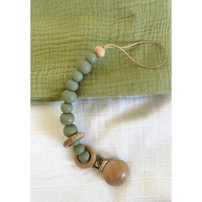 Přívěšek s klipem na dudlík - zelený, khaki