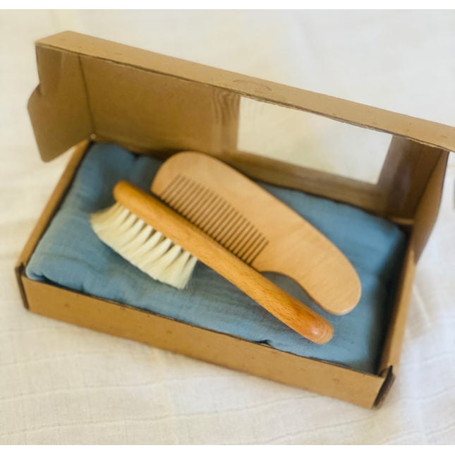 Hřeben a kartáč Dárková sada pro miminko - 3 ks -Baby shower - modrá