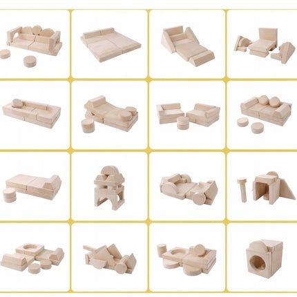 Molitanové modularni hřiště sofa hrací pohovka bunkr - velká sada 14 dílu - 14 kreativních kostek