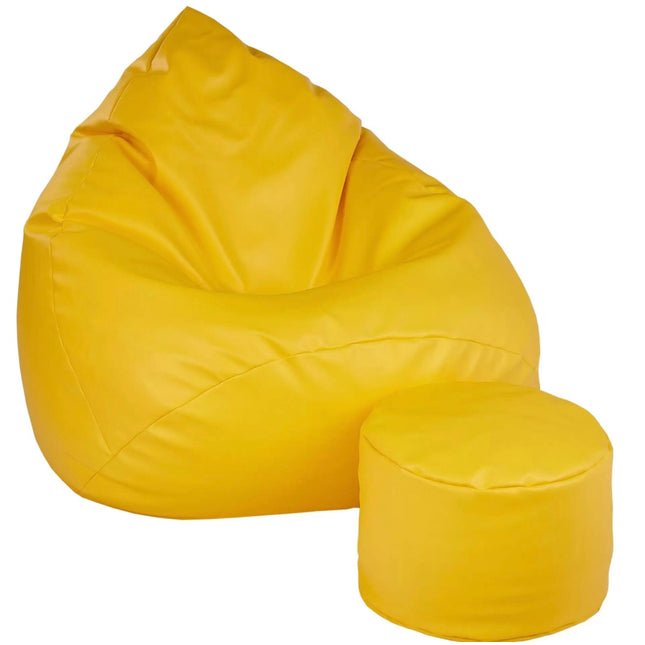 Sedací vak + podnožník zlutý z eko kůže střední