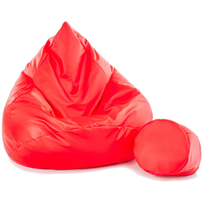 Sedací vak + podnožník červený z eko kůže střední