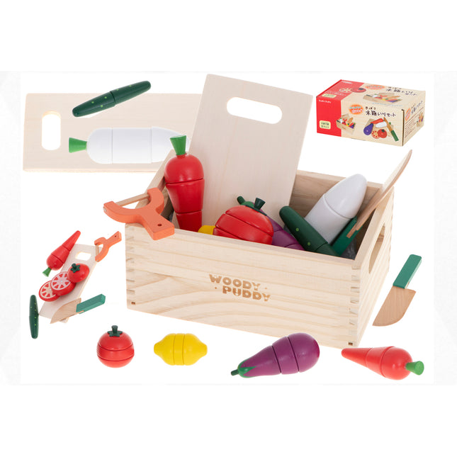 Dřevěná bedýnka se zeleninou na krájení, magnetická