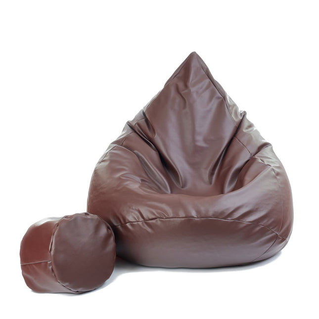 Sedací vak + podnožník hnědý z eko kůže střední