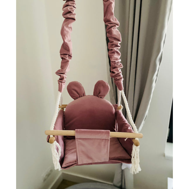 Dětská houpačka s opěrátkem Medvídek růžová
