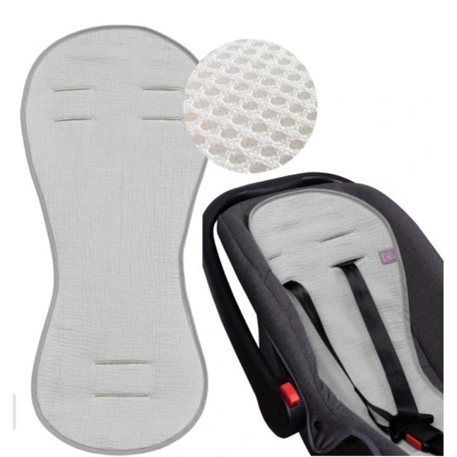 Prodyšná 3D mušelínová vložka do autosedačky i do kočárku – proti pocení šedá