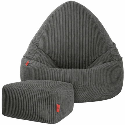 Manšestrový BOHO sedací vak SAKO grafitový + podnožka S