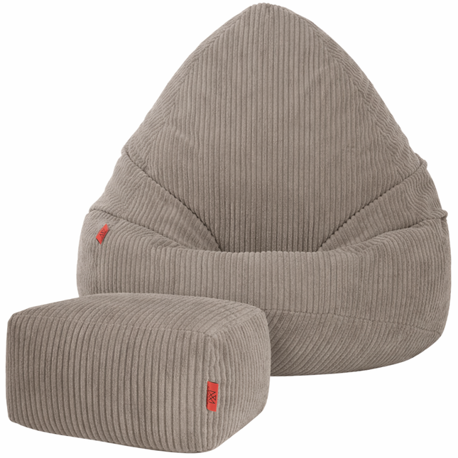 Manšestrový BOHO sedací vak SAKO taupe + podnožka S