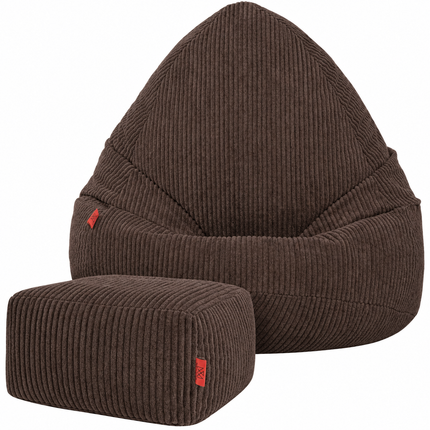 Manšestrový BOHO sedací vak hnědý + podnožka S