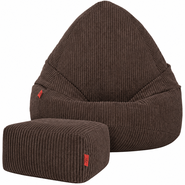 Manšestrový BOHO sedací vak hnědý + podnožka S