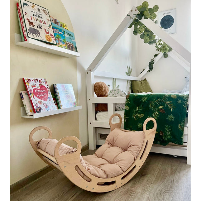 Montessori dřevěná houpačka s polštářem béžovým