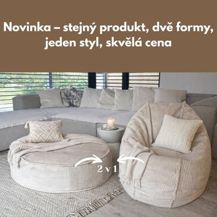 SEDACÍ VAK OVAL 2v1 – plyšový MANŠESTR • 120 cm béžový