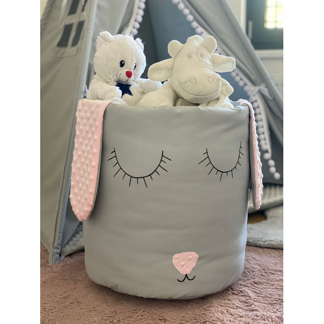 Koš na hračky velký 45x40cm Králíček šedo-růžový