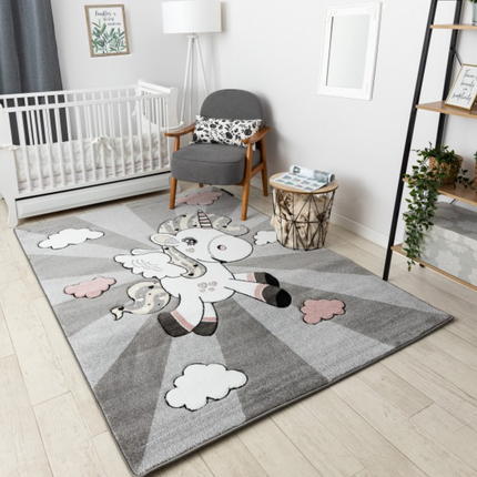 Dětský kusový koberec Petit Unicorn Jednorožec grey