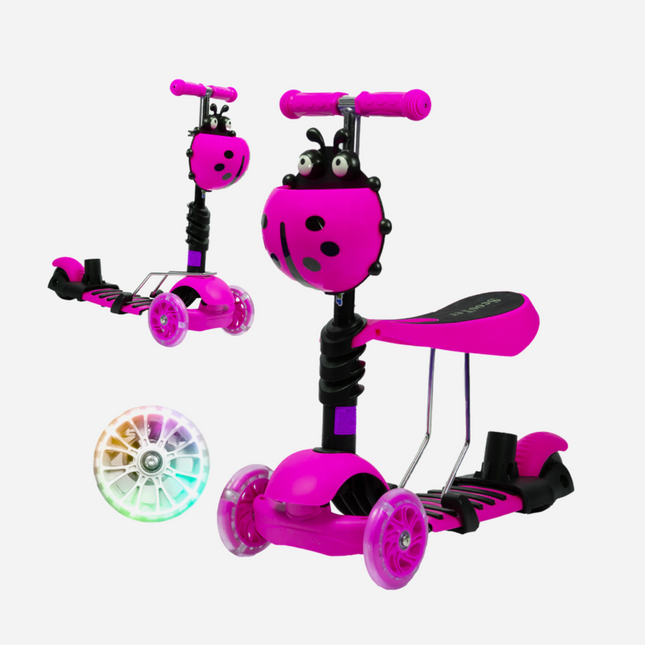 Dětská koloběžka tříkolová Beruška růžová se sedátkem a svítícími koly