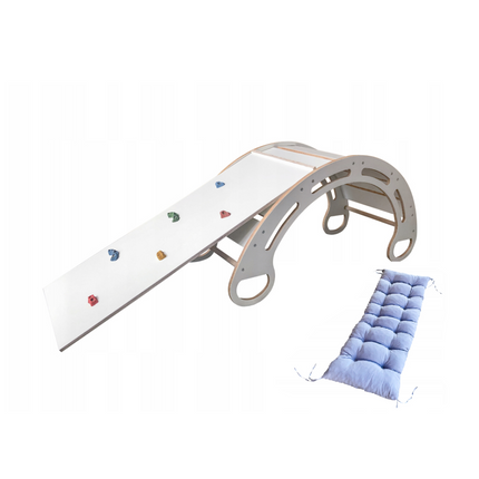 Montessori houpačka s polštářem (v šedé barvě) a skluzavkou. Bílá, 85 cm, 5 v 1, 7 v 1, CE
