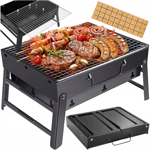 Přenosný cestovní skládací gril na dřevěné uhlí  - Podpalovac gratis